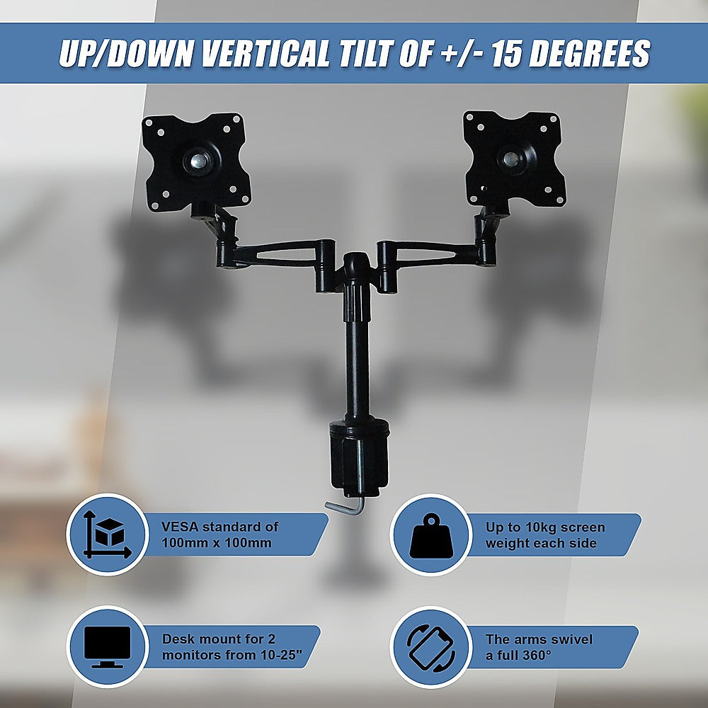 Two-Screen 10-25" Desk Monitor Tv Plasma Led Lcd Work Mount