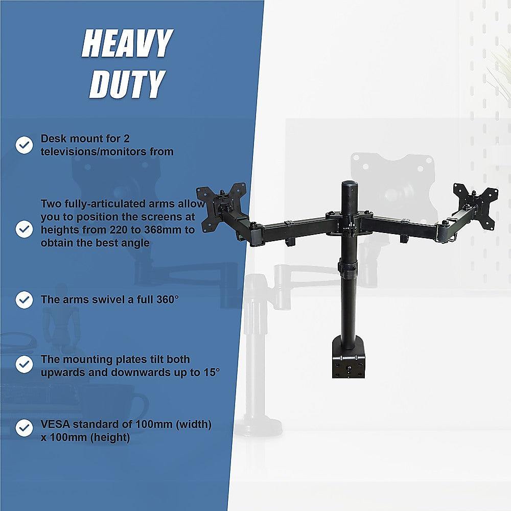 Two-Screen 10-25" Desk Monitor Tv Plasma Led Lcd Work Mount