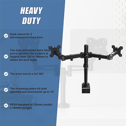 Two-Screen 10-25" Desk Monitor Tv Plasma Led Lcd Work Mount