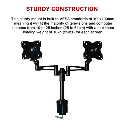 Two-Screen 10-25" Desk Monitor Tv Plasma Led Lcd Work Mount