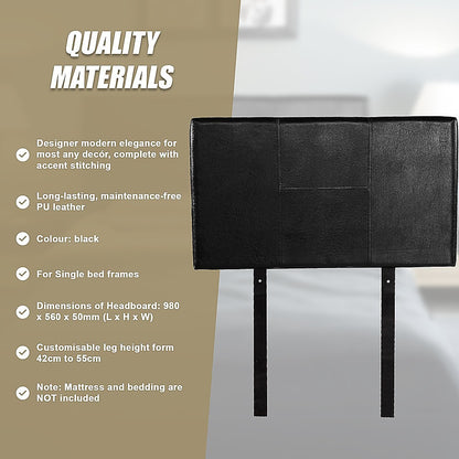 Pu Leather Single Bed Headboard Bedhead - Black