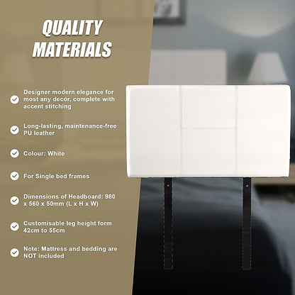Pu Leather Single Bed Headboard Bedhead - White