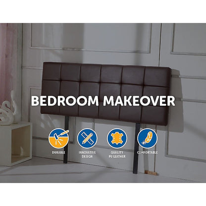Pu Leather Double Bed Deluxe Headboard Bedhead - Brown