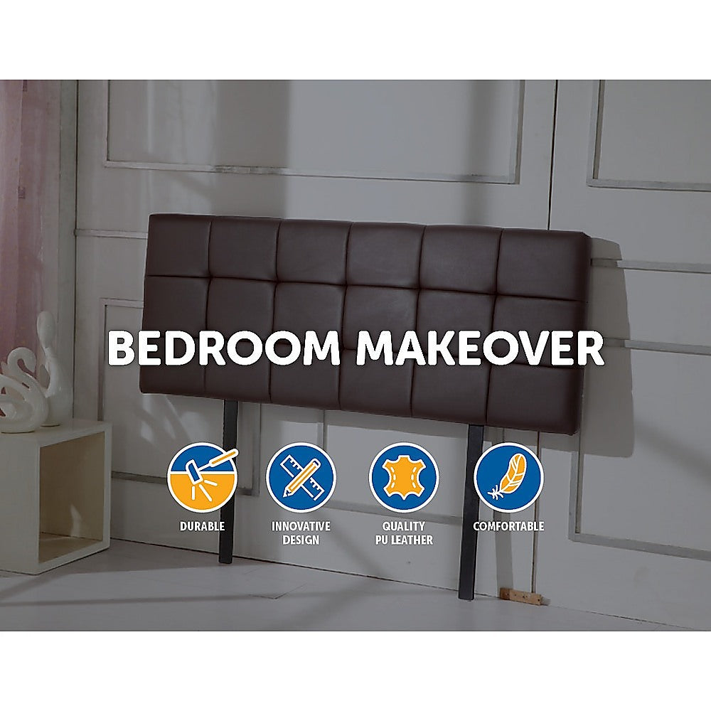 Pu Leather Double Bed Deluxe Headboard Bedhead - Brown