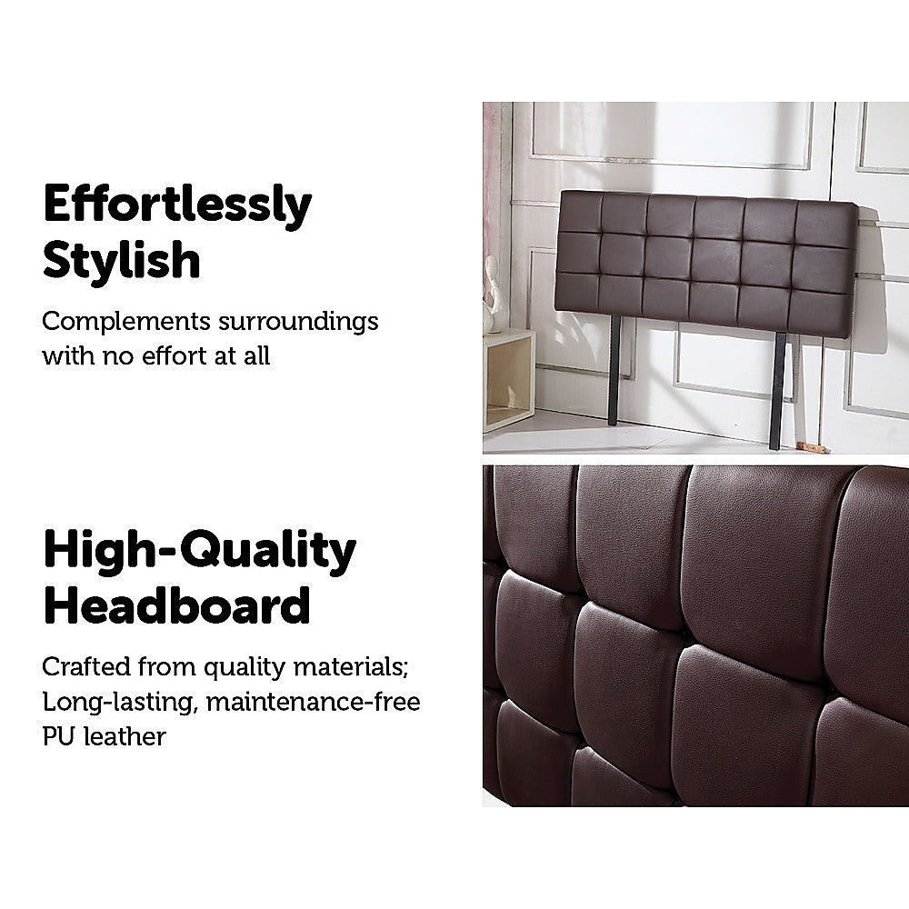 Pu Leather Double Bed Deluxe Headboard Bedhead - Brown