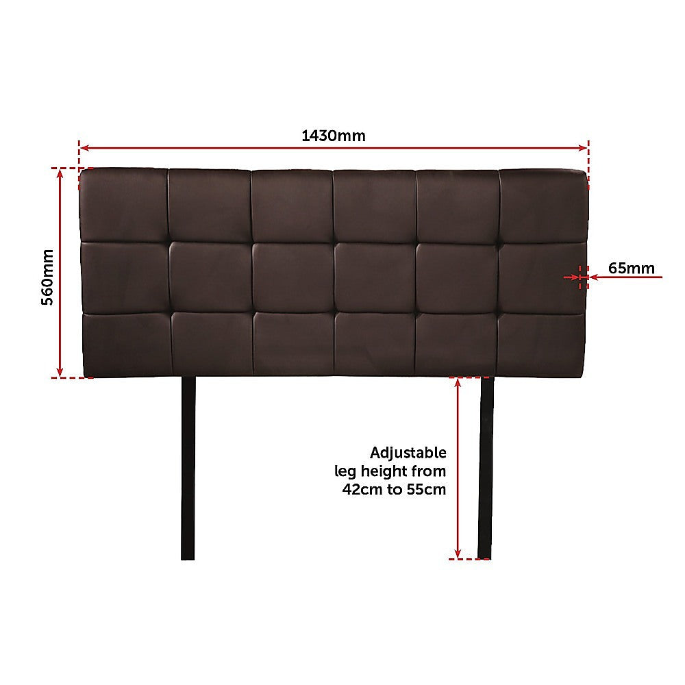 Pu Leather Double Bed Deluxe Headboard Bedhead - Brown