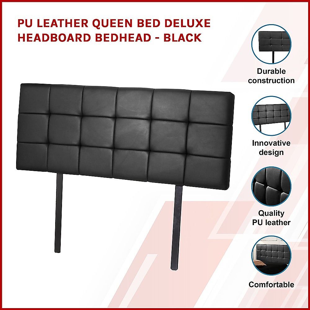 Pu Leather Queen Bed Deluxe Headboard Bedhead - Black
