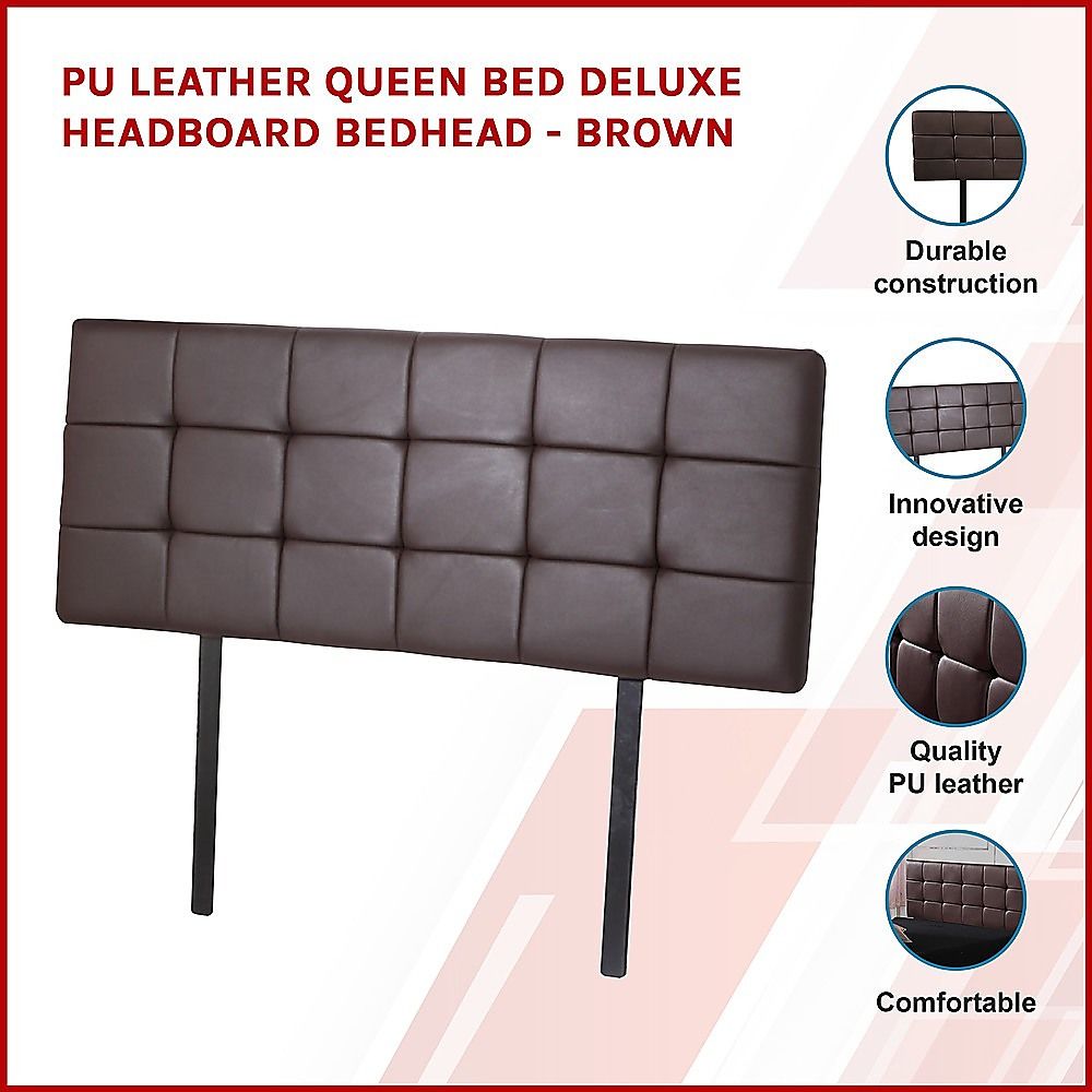 Pu Leather Queen Bed Deluxe Headboard Bedhead - Brown