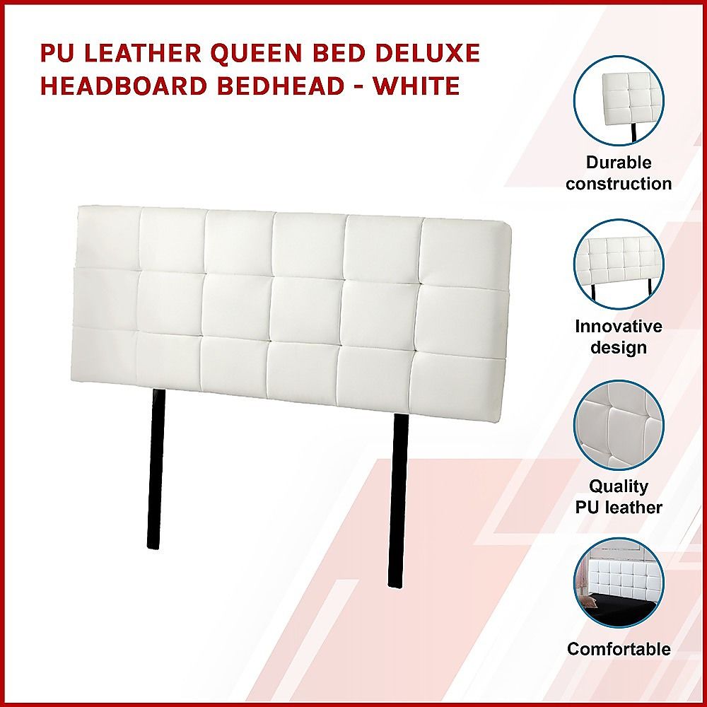 Pu Leather Queen Bed Deluxe Headboard Bedhead - White