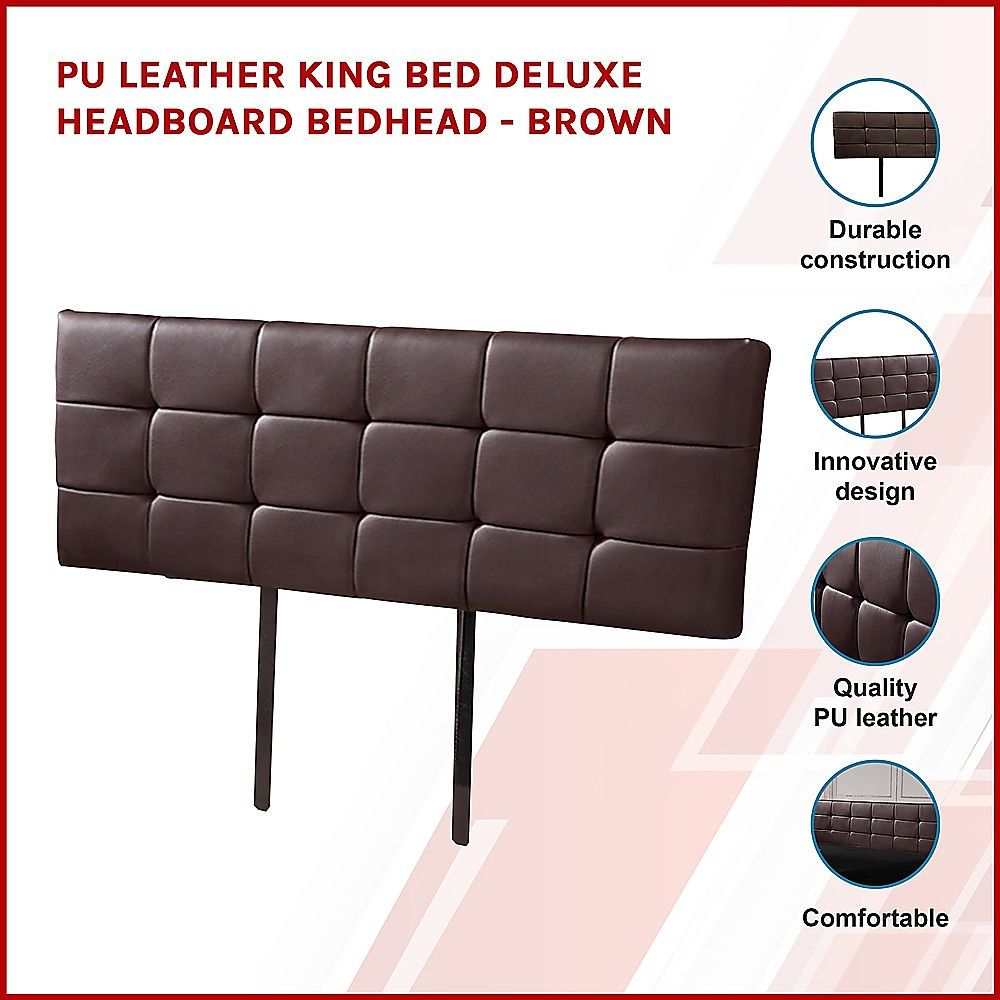 Pu Leather King Bed Deluxe Headboard Bedhead - Brown