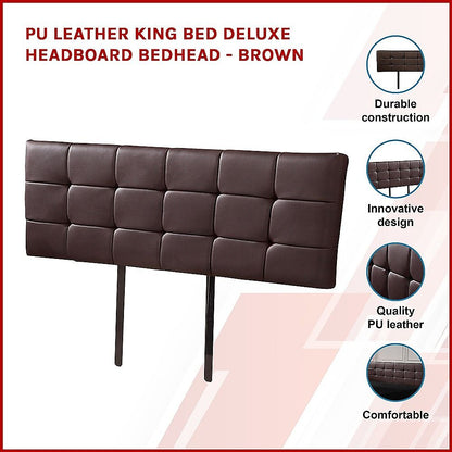 Pu Leather King Bed Deluxe Headboard Bedhead - Brown