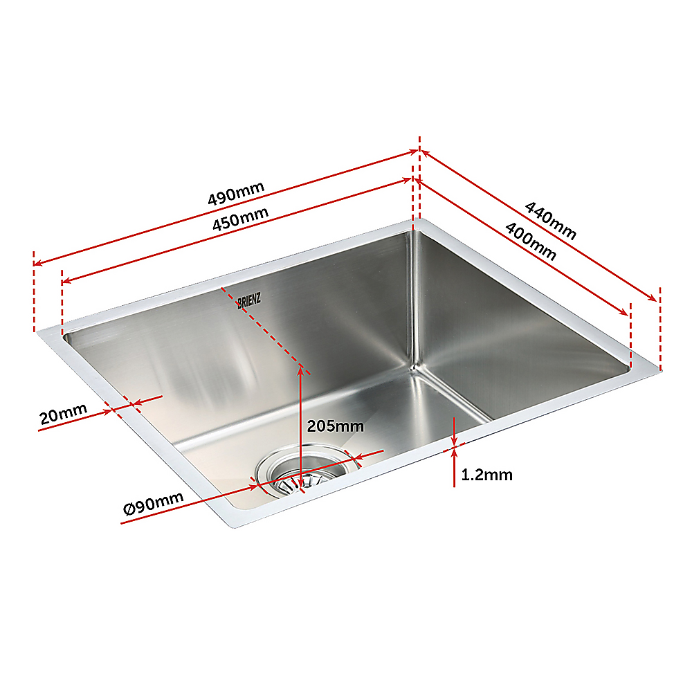 490X440Mm Handmade Stainless Steel Kitchen/Laundry Sink With Waste