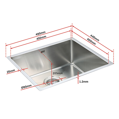 490X440Mm Handmade Stainless Steel Kitchen/Laundry Sink With Waste