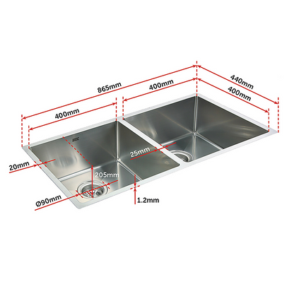 865X440Mm Handmade Stainless Steel Kitchen Sink With Waste