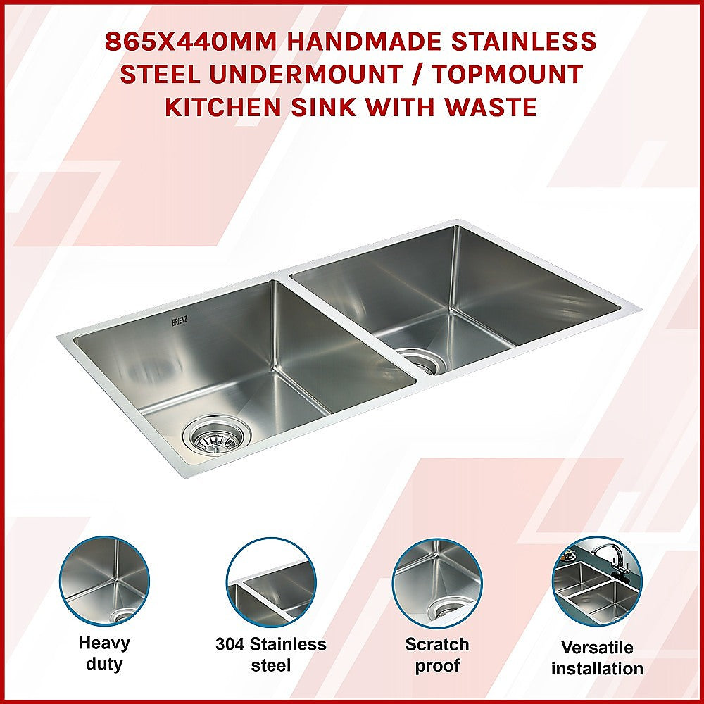 865X440Mm Handmade Stainless Steel Kitchen Sink With Waste