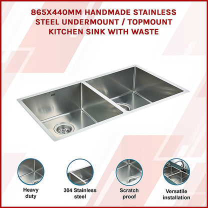 865X440Mm Handmade Stainless Steel Kitchen Sink With Waste