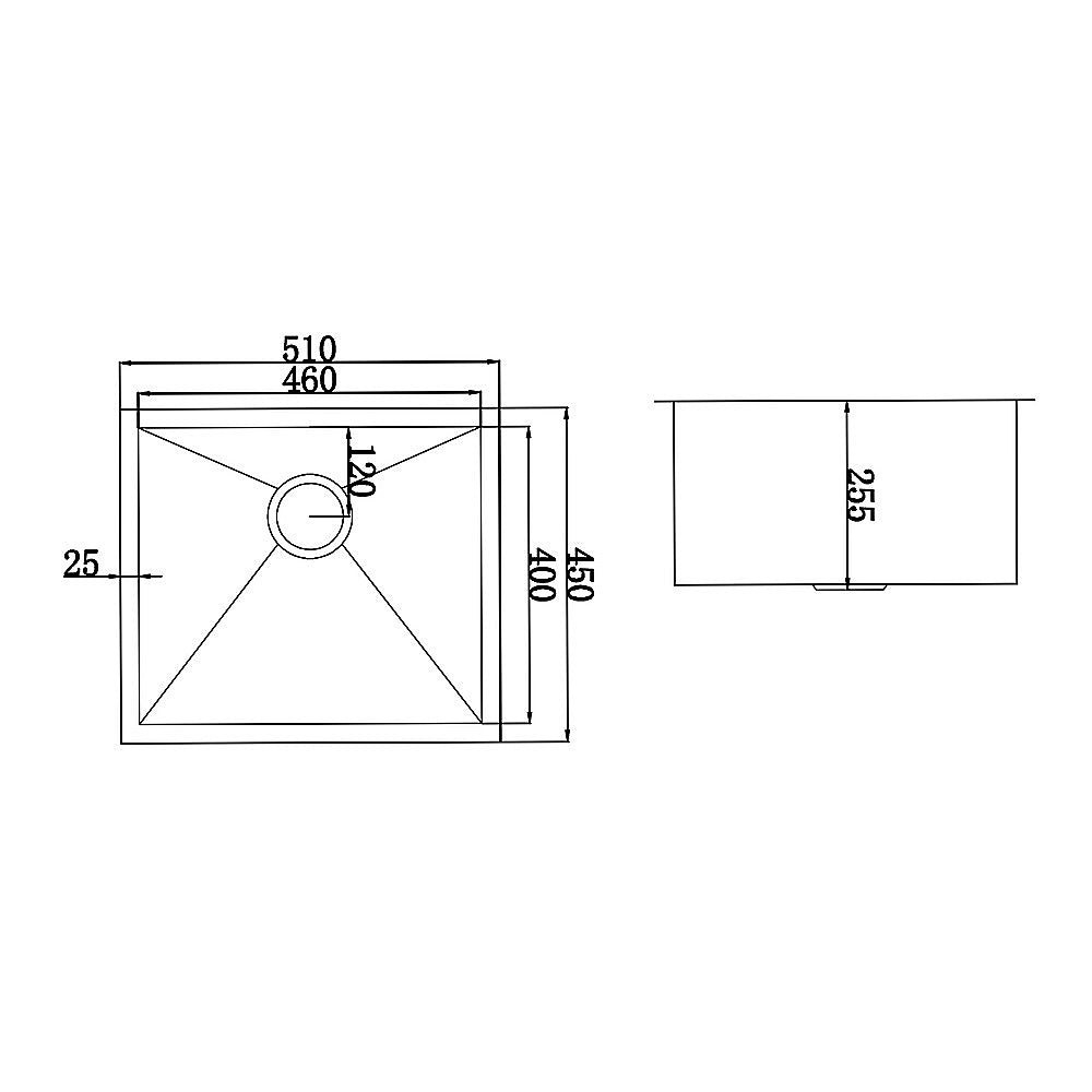 510X450Mm Handmade Stainless Steel Kitchen/Laundry Sink With Waste
