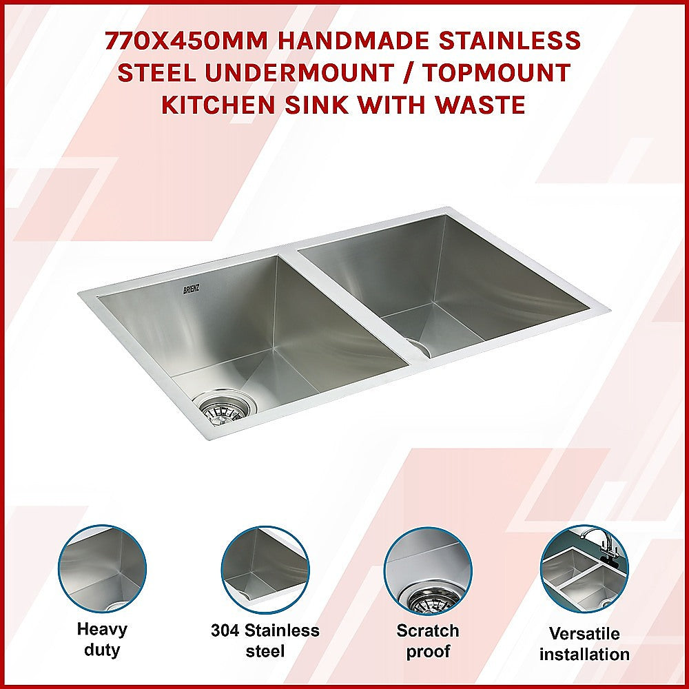 770X450Mm Handmade Stainless Steel Kitchen Sink With Waste