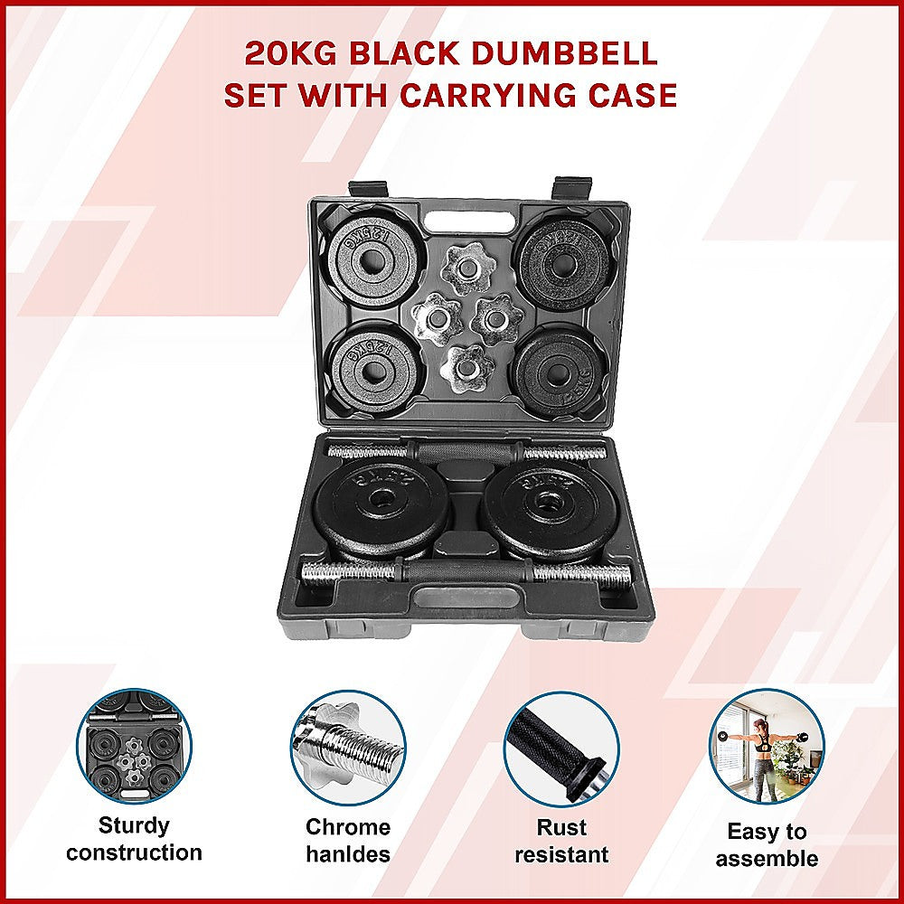 20Kg Black Dumbbell Set With Carrying Case