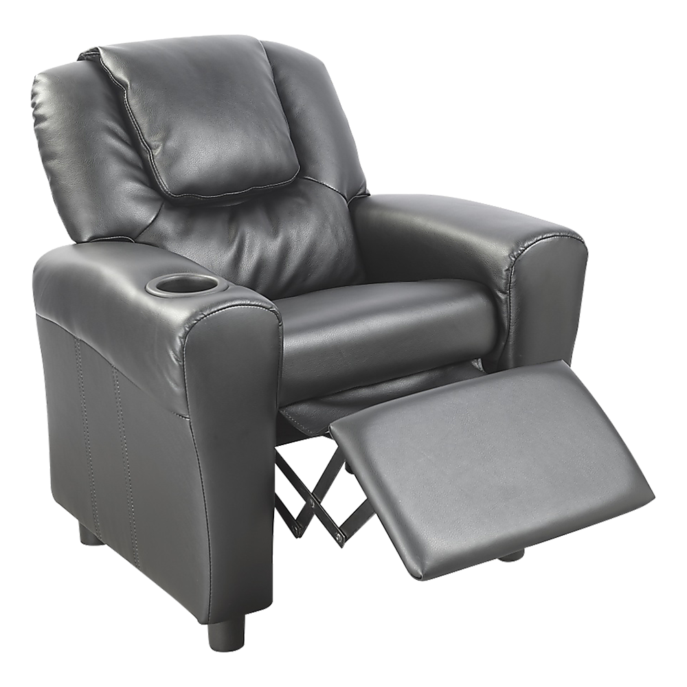 Pu Leather Kids Recliner With Drink Holder