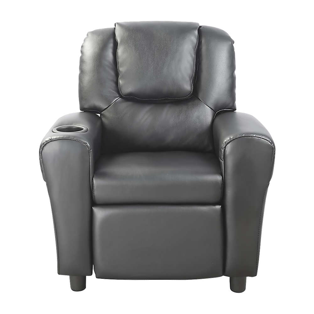 Pu Leather Kids Recliner With Drink Holder