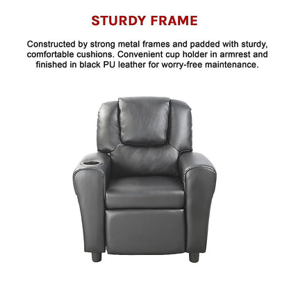 Pu Leather Kids Recliner With Drink Holder