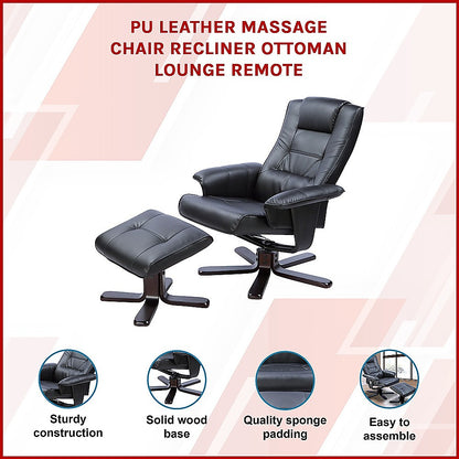 Pu Leather Massage Chair Recliner Ottoman Lounge With Remote Control