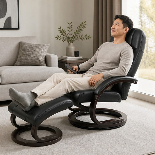 Massage Chair Recliner – 8-Motor Black PU Leather Chair & Ottoman