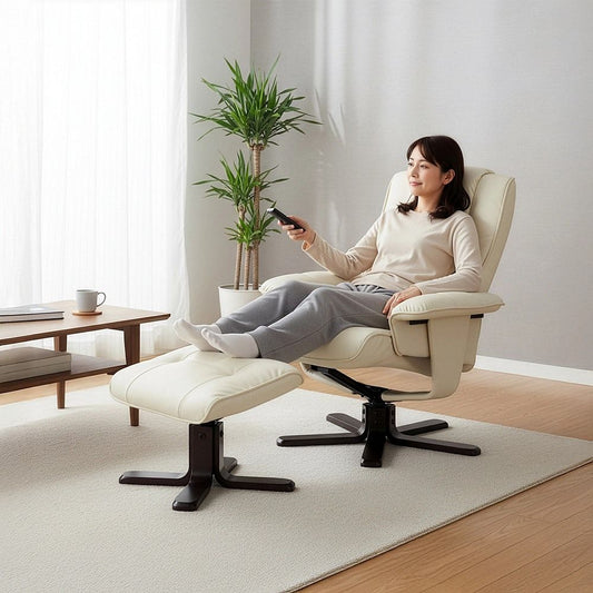 Massage Chair Recliner – Cream PU Leather Chair with Ottoman & Remote
