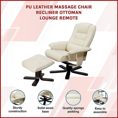 Adjustable Pu Leather Massage Chair Recliner Ottoman Lounge With Remote