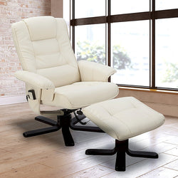 Adjustable Pu Leather Massage Chair Recliner Ottoman Lounge With Remote