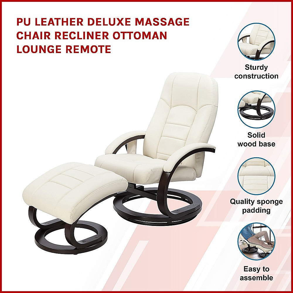 PU Leather Massage Chair Recliner Ottoman Lounge Remote - Melbourne Home & Living