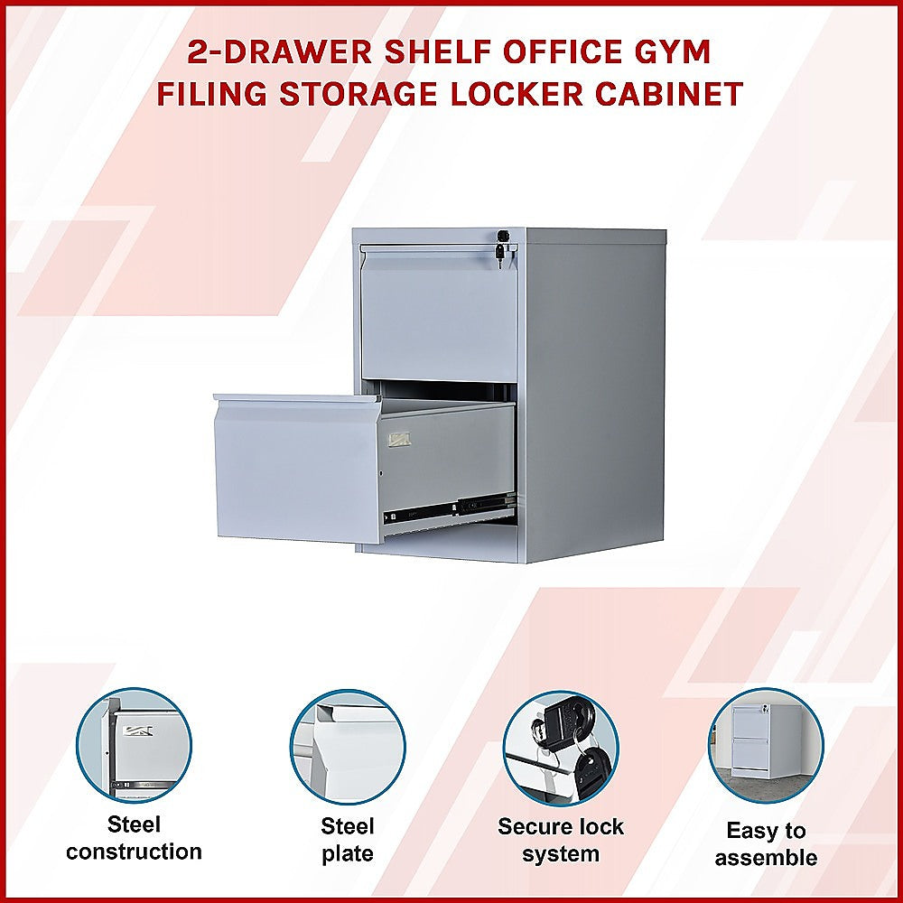 2-Drawer Shelf Office Gym Filing Storage Locker Cabinet - 84×72×10cm