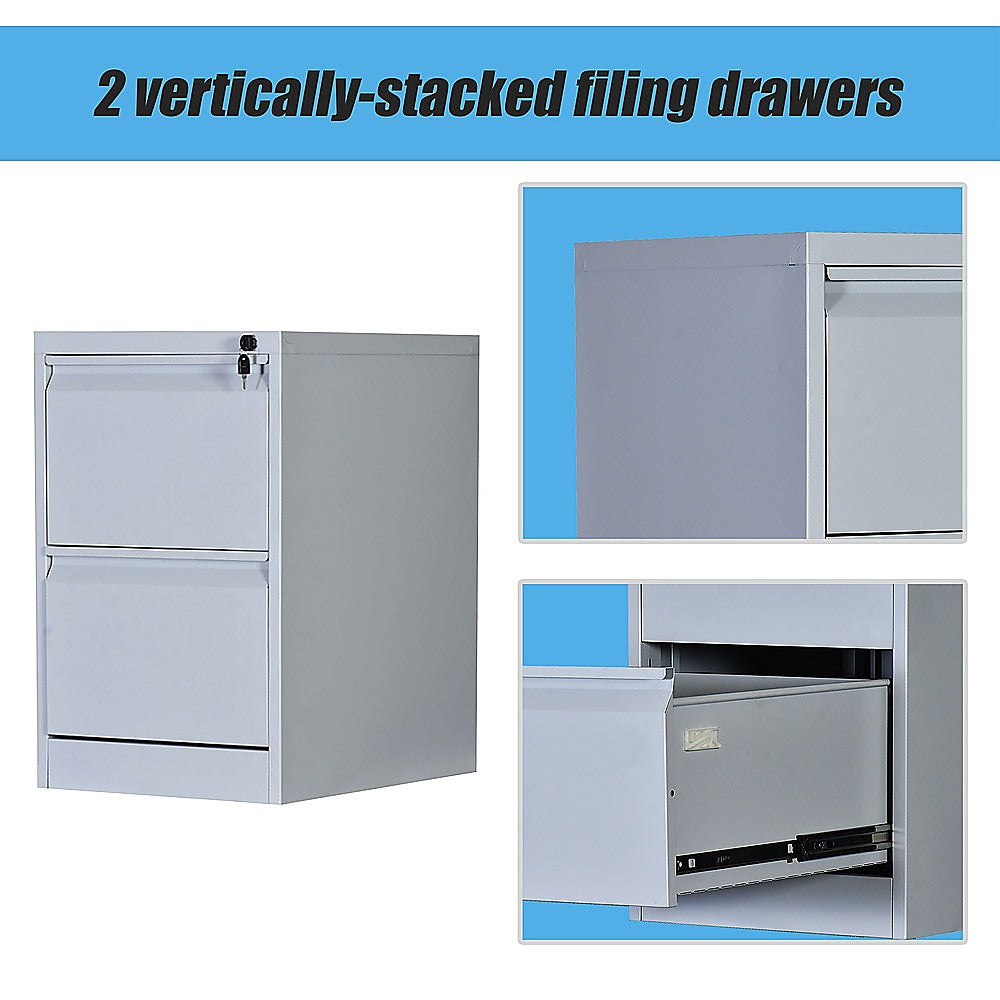 2-Drawer Shelf Office Gym Filing Storage Locker Cabinet - 84×72×10cm
