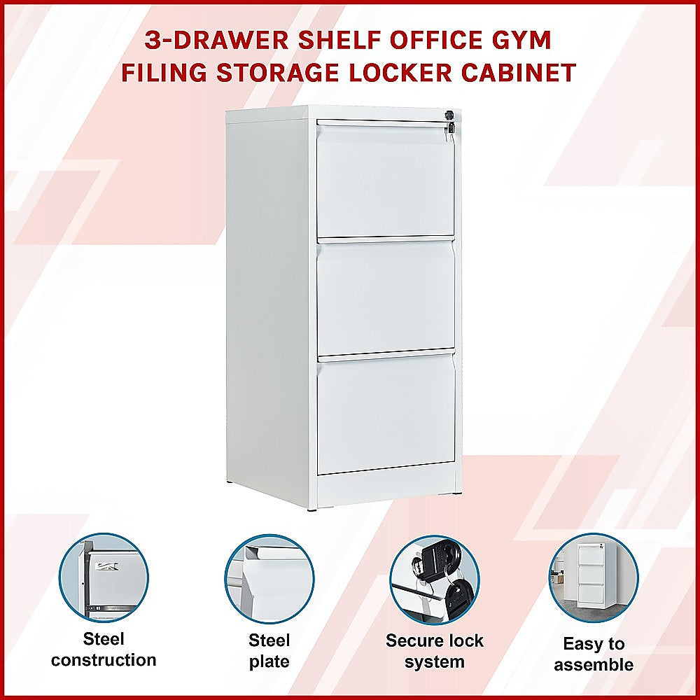 3-Drawer Shelf Office Gym Filing Storage Locker Cabinet - 115×73×13cm