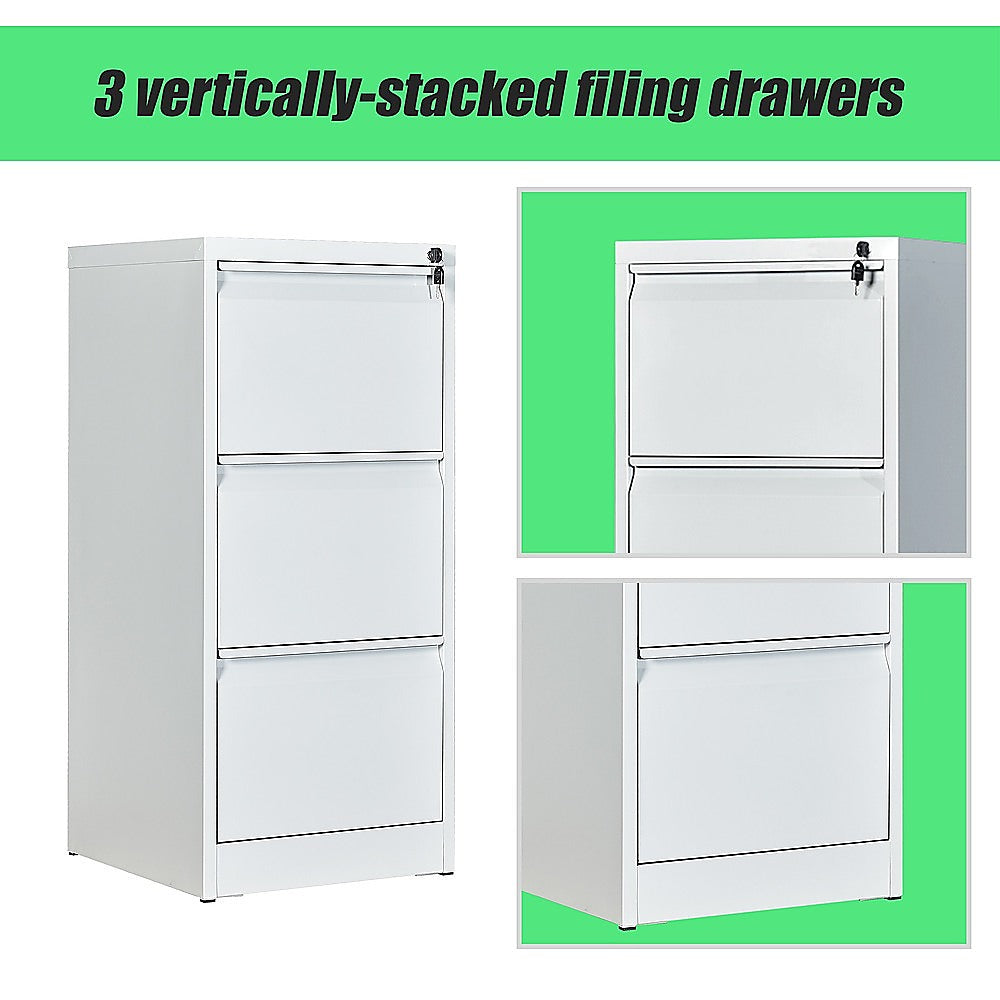 3-Drawer Shelf Office Gym Filing Storage Locker Cabinet - 115×73×13cm