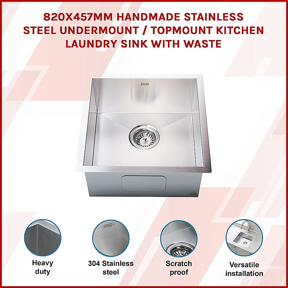 820X457Mm Handmade Stainless Steel Kitchen/Laundry Sink With Waste