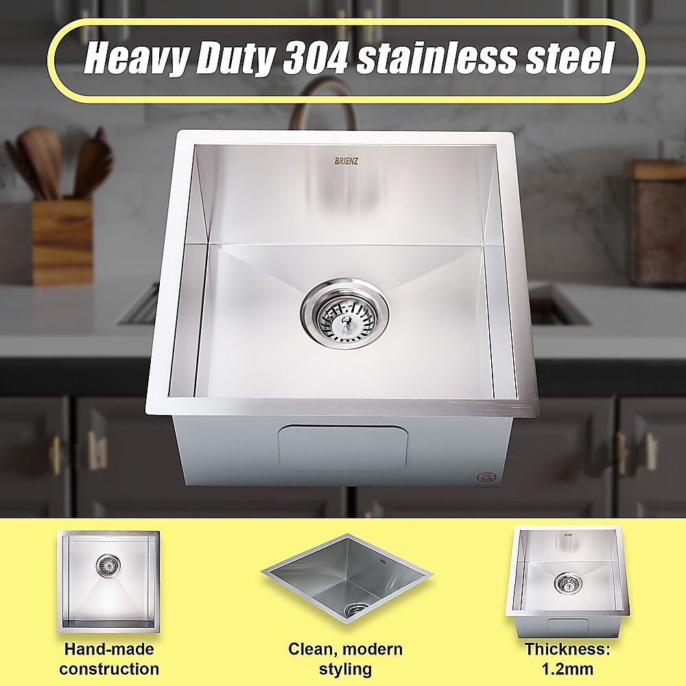 440x440mm Handmade 1.2mm 18 Gauge Stainless Steel Kitchen Laundry Sink with Waste