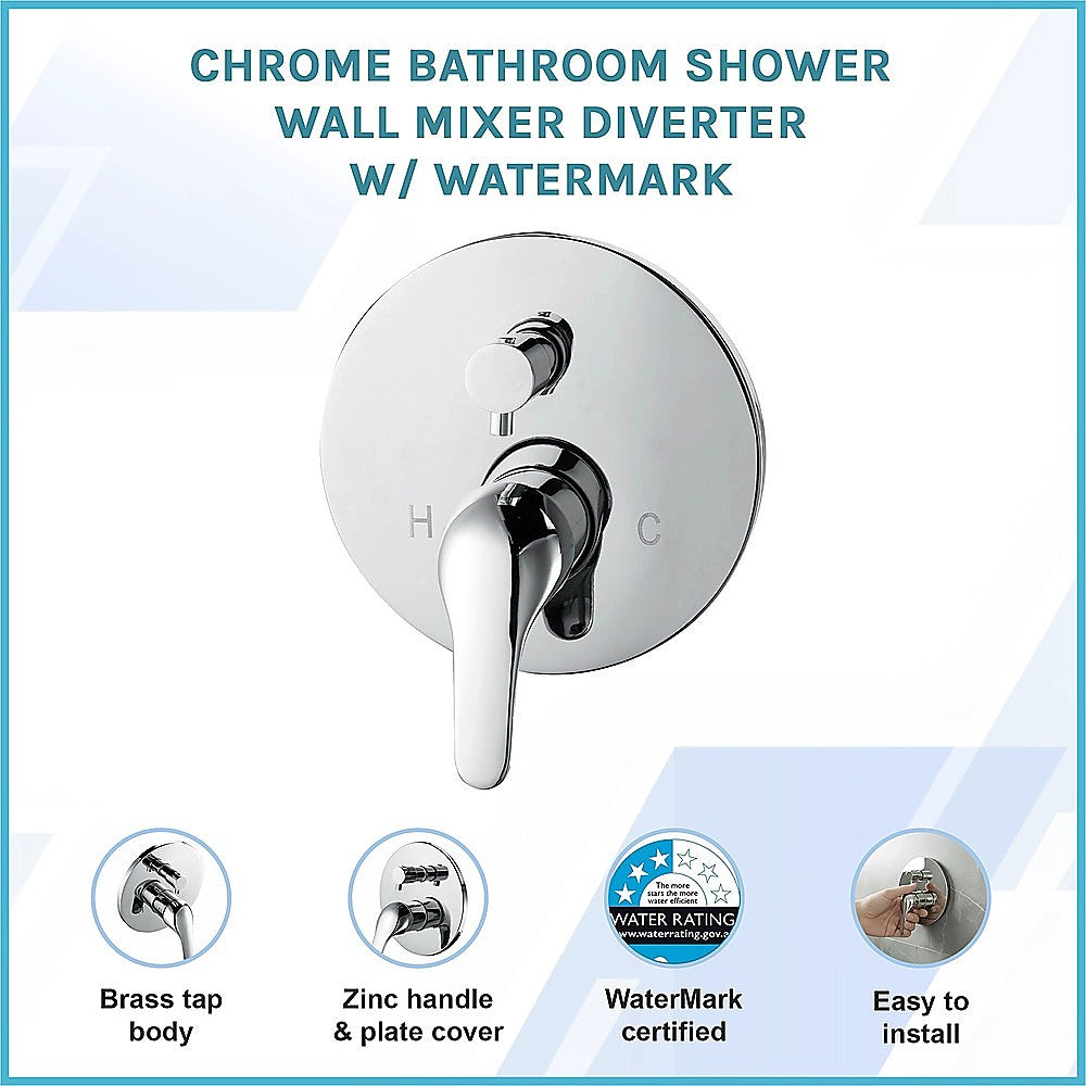 Chrome Bathroom Shower Wall Mixer Diverter w/ WaterMark