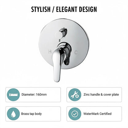 Chrome Bathroom Shower Wall Mixer Diverter w/ WaterMark