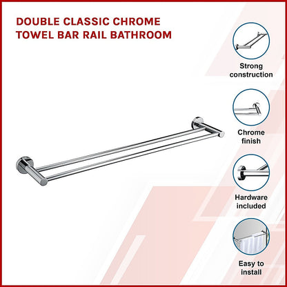 Double Classic Chrome Towel Bar Rail Bathroom - Melbourne Home & Living