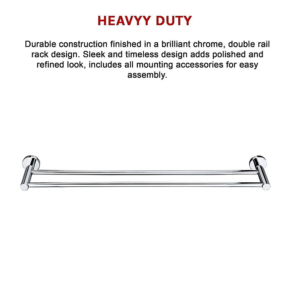 Double Classic Chrome Towel Bar Rail Bathroom - Melbourne Home & Living