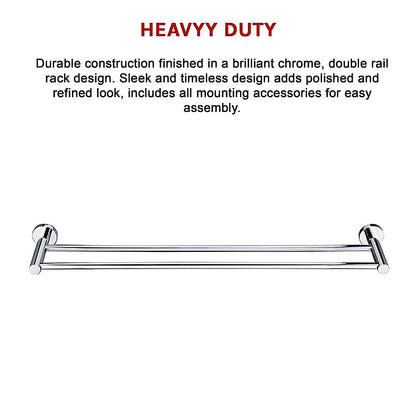 Double Classic Chrome Towel Bar Rail Bathroom - Melbourne Home & Living