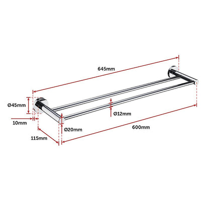 Double Classic Chrome Towel Bar Rail Bathroom - Melbourne Home & Living