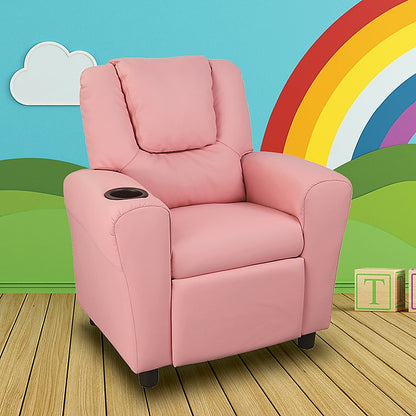PU Leather Kids Recliner with Drink Holder - Melbourne Home & Living