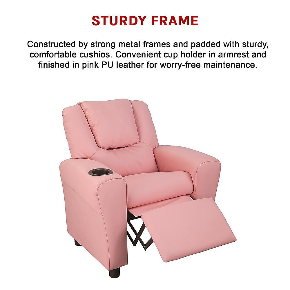PU Leather Kids Recliner with Drink Holder - Melbourne Home & Living
