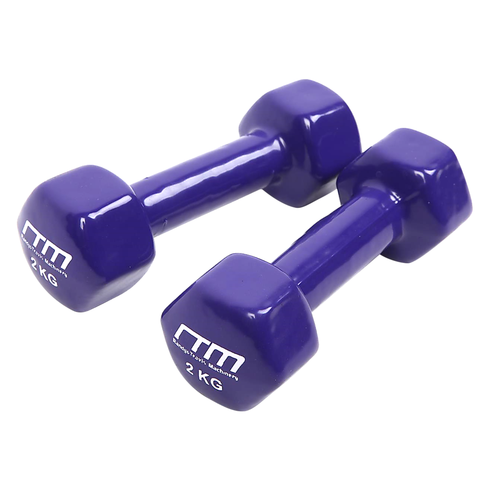 2Kg Dumbbells Pair Pvc Hand Weights Rubber Coated