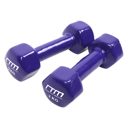 2Kg Dumbbells Pair Pvc Hand Weights Rubber Coated