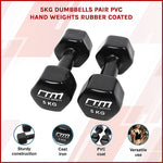 5Kg Dumbbells Pair Pvc Hand Weights Rubber Coated