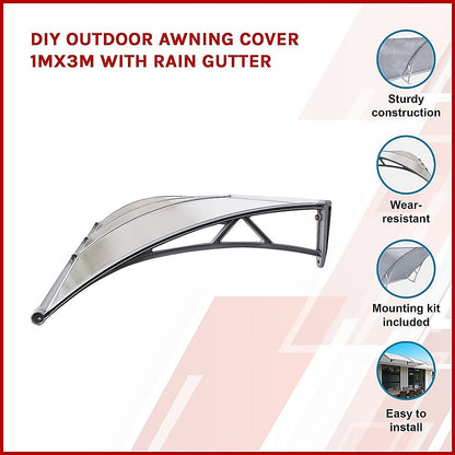 Diy Outdoor Awning Cover 1Mx3M With Rain Gutter
